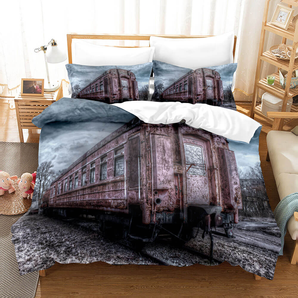 Steam Engine Bedding Set Vintage Locomotive Duvet Cover Bed Sheets - EBuycos