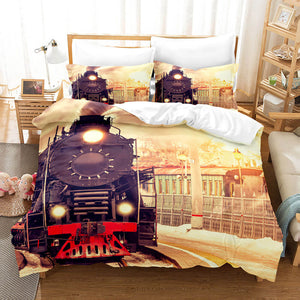 Steam Engine Puff Train Bedding Set Rail Vehicles Duvet Cover Sheets - EBuycos