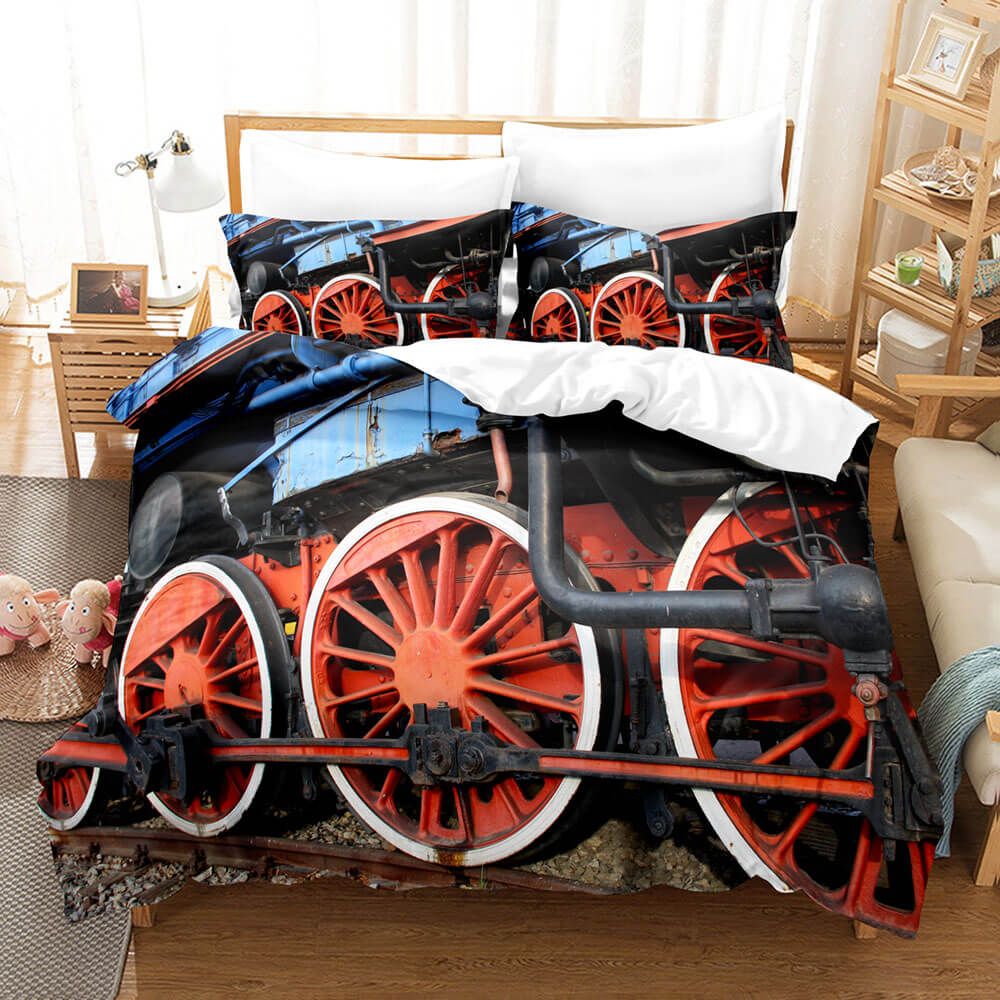 Steam Engine Train Vintage Locomotive Bedding Set Duvet Cover Sheets - EBuycos