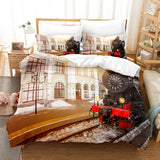 Steam Engine Train Vintage Locomotive Bedding Set Duvet Cover Sheets - EBuycos