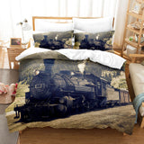 Steam Engine Train Vintage Locomotive Bedding Set Duvet Cover Sheets - EBuycos