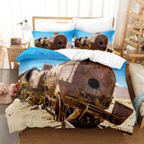 Steam Engine Train Vintage Locomotive Bedding Set Duvet Cover Sheets - EBuycos