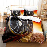 Steam Engine Train Vintage Locomotive Bedding Set Duvet Cover Sheets - EBuycos