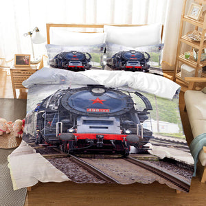 Steam Engine Train Vintage Locomotive Bedding Set Duvet Covers Pillowcases - EBuycos