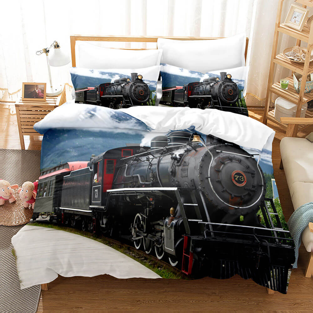 Steam Engine Vintage Locomotive Bedding Set Duvet Covers Bed Sheet Sets - EBuycos