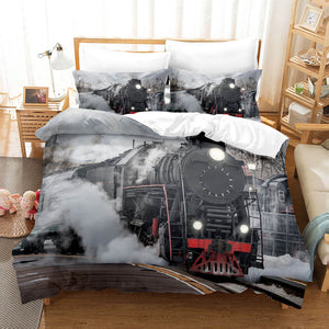 Steam Engine Vintage Locomotive Bedding Set Duvet Covers Bed Sheet Sets - EBuycos