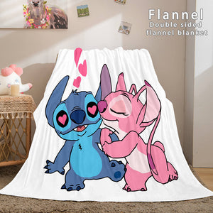 Stitch and Angel Flannel Blanket Cozy Bed Blankets Soft Throw Blanket - EBuycos