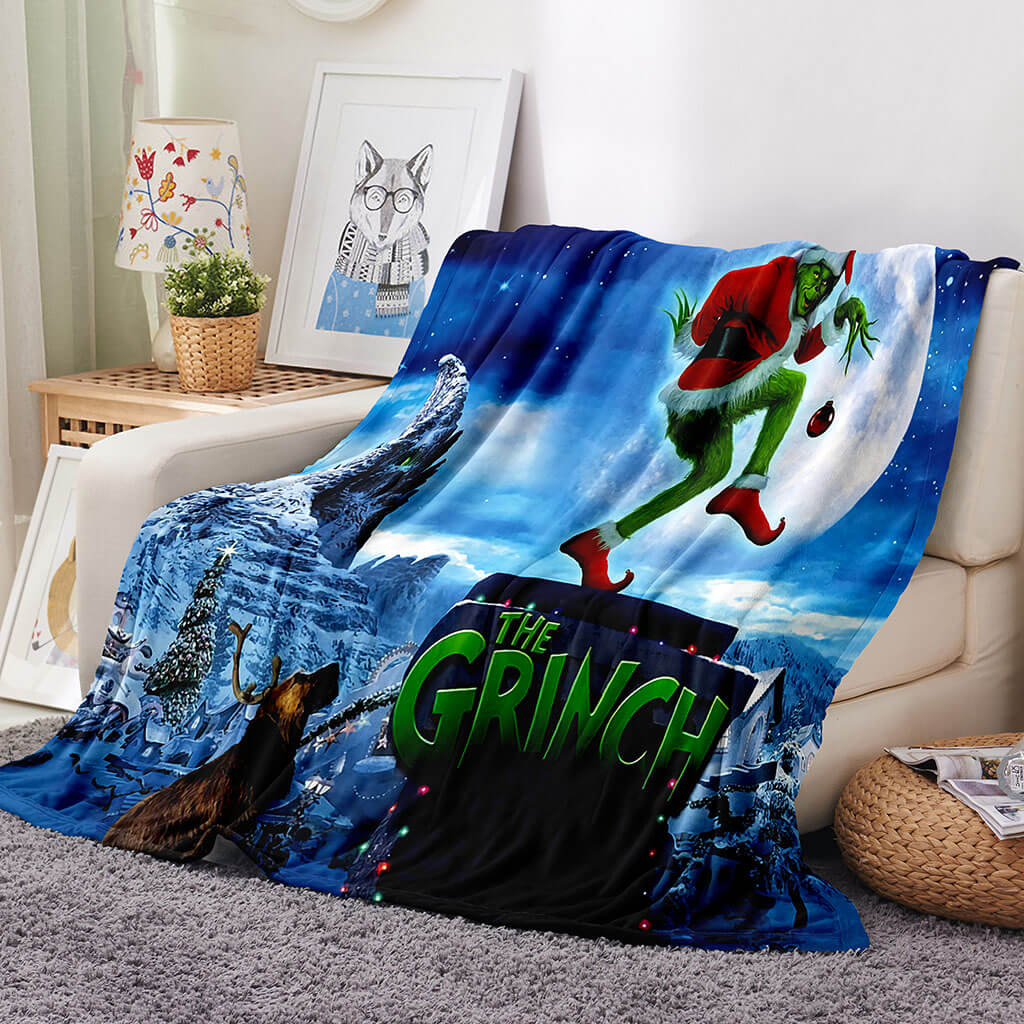The Grinch Blanket Pattern Flannel Throw Room Decoration
