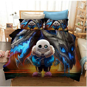 Undertale Sans Cosplay 3 Piece Bedding Set Duvet Cover Bed Sheets - EBuycos